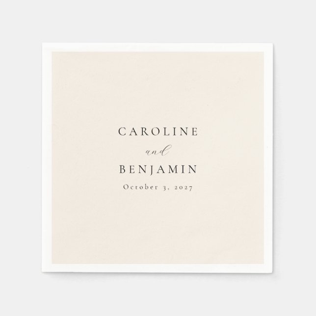 Elegant Minimalist Ivory Cream Calligraphy Wedding Napkin (Front)
