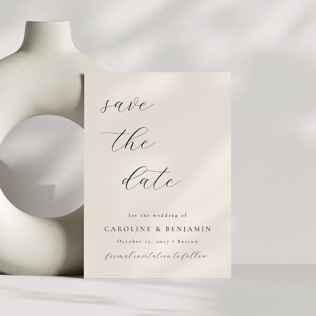 Elegant Minimalist Ivory Cream Calligraphy Wedding Save The Date (Creator Uploaded)