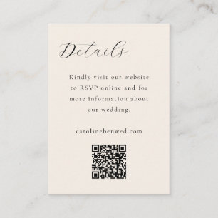 Elegant Minimalist Ivory Cream Script QR Wedding Enclosure Card