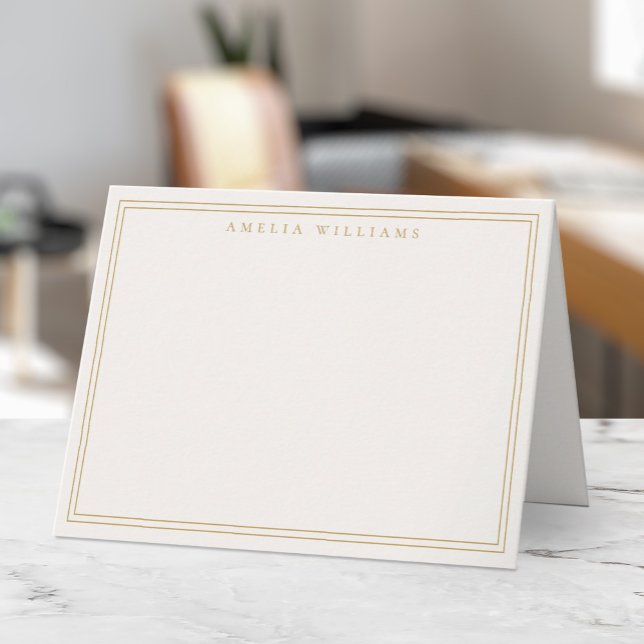 Elegant Minimalist Ivory Gold Two Border Note Card (Creator Uploaded)