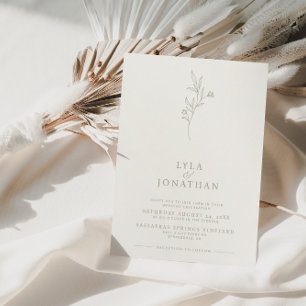 Elegant Minimalist Ivory & Olive Floral Wedding Invitation