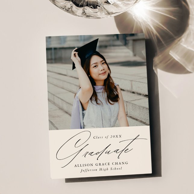 Elegant Minimalist Ivory Photo Graduation Announcement (Creator Uploaded)