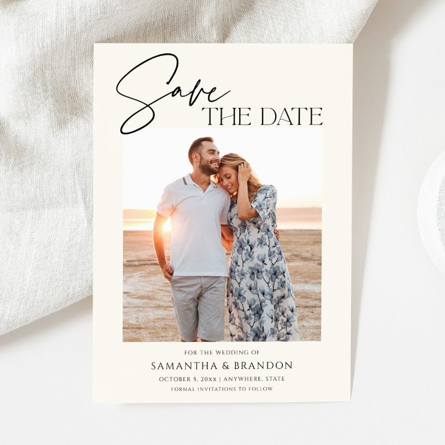 Elegant Minimalist Ivory Photo Save The Date (Creator Uploaded)