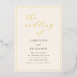 Elegant Minimalist Ivory Script Wedding Gold