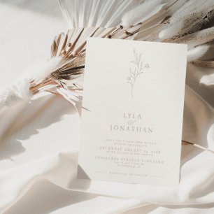 Elegant Minimalist Ivory & Taupe Floral Wedding Invitation