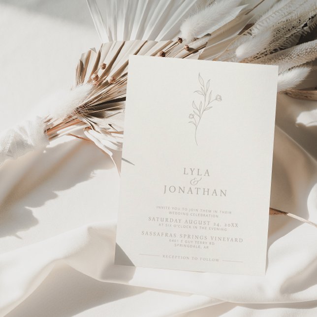 Elegant Minimalist Ivory & Taupe Floral Wedding Invitation (Creator Uploaded)