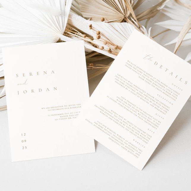 Elegant Minimalist Ivory Wedding Details on Back Invitation (Elegant Minimalist Ivory Wedding Details on Back Invitation)