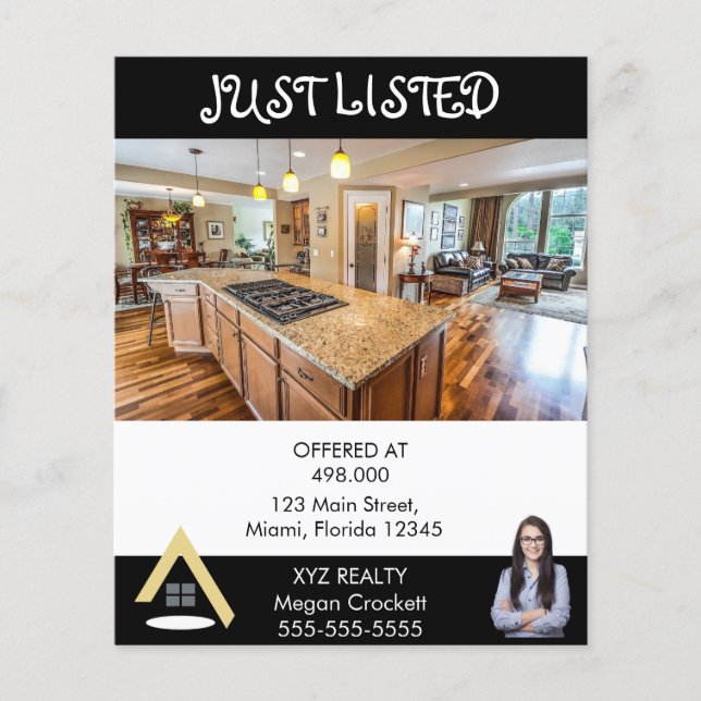 Elegant Minimalist Just Listed Real Estate Agent Flyer (Front)