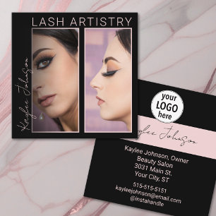 Elegant Minimalist Lash Artist Photos Logo Square Business Card