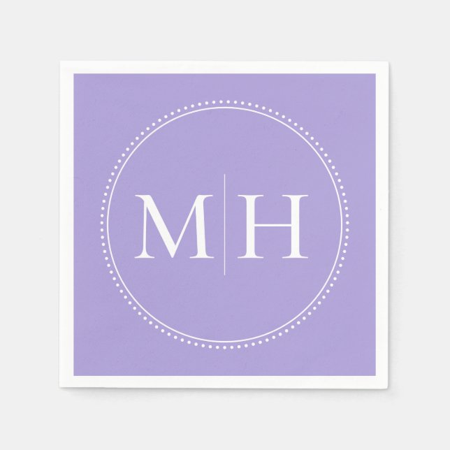 Elegant Minimalist Lavender Monogram Wedding Napkin (Front)