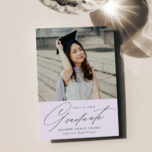 Elegant Minimalist Lavender Photo Graduation Announcement