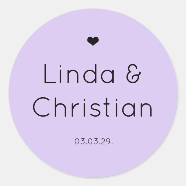 Elegant Minimalist Lavender Wedding Classic Round Sticker (Front)