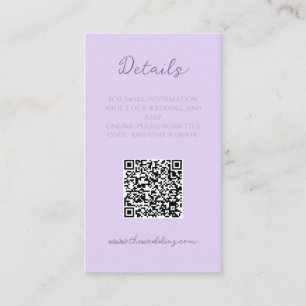 Elegant Minimalist Lavender Wedding Details Business Card