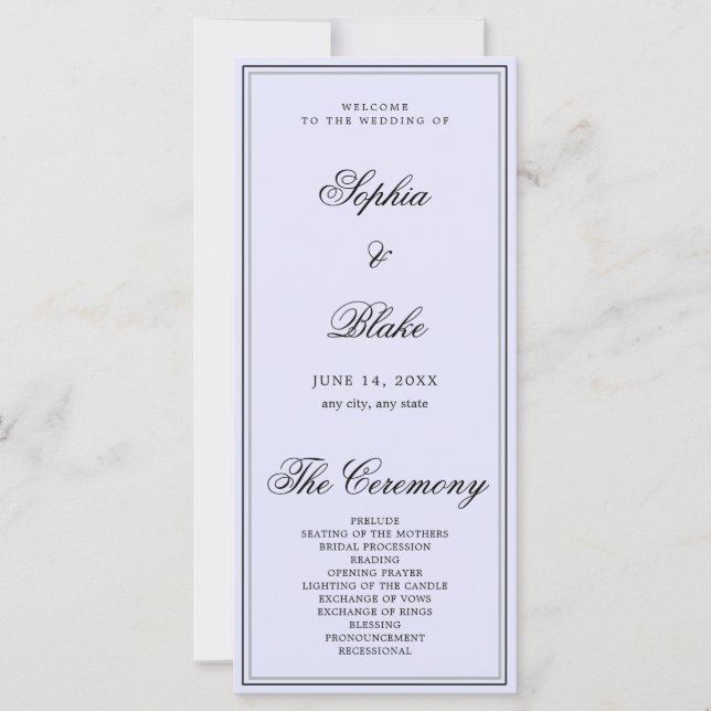 Elegant Minimalist Lavender Wedding Program (Front)