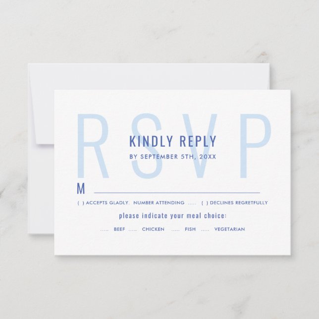 Elegant Minimalist Light Blue Modern Meal Choice RSVP Card (Front)