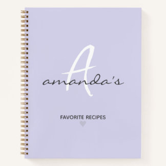 Elegant Minimalist Light Purple Recipe  Notebook