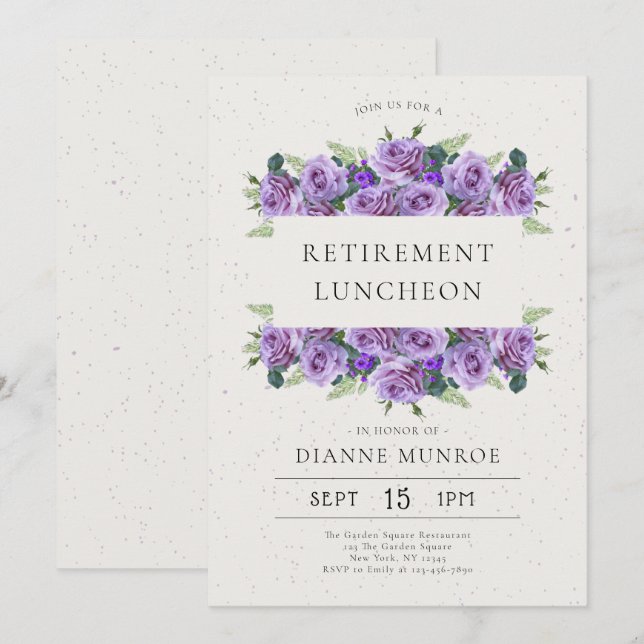 Elegant Minimalist Lilac Floral Retirement  Invitation (Front/Back)