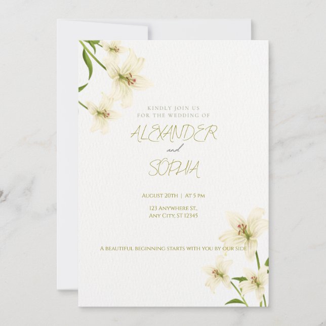 ELEGANT MINIMALIST LILY WEDDING INVITATION  (Front)