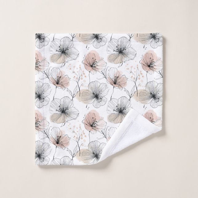 Elegant Minimalist Line Art Floral Pattern Wash Cloth (Wash Cloth)