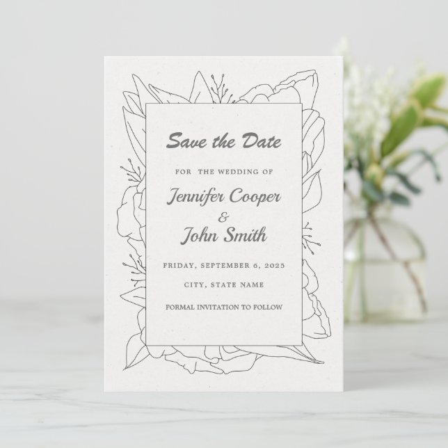 Elegant Minimalist Line Art Wedding Save the Date  (Standing Front)
