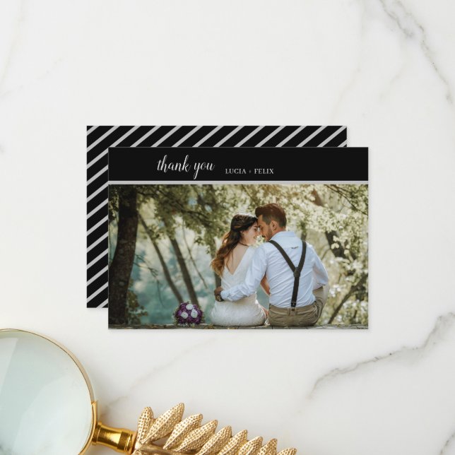 Elegant Minimalist Line Typography Photo  Thank You Card (Front/Back In Situ)