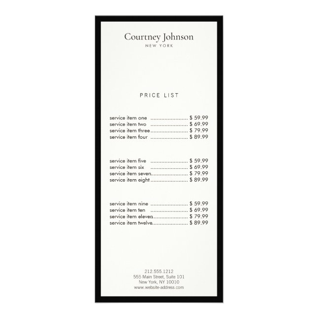 Elegant Minimalist Luxury Boutique Black/Ivory Rack Card (Front)