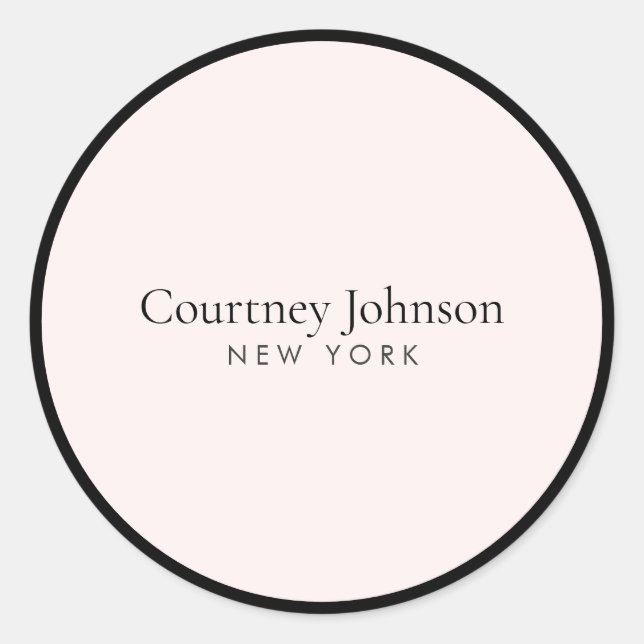 Elegant Minimalist Luxury Boutique Black/Pink Classic Round Sticker (Front)