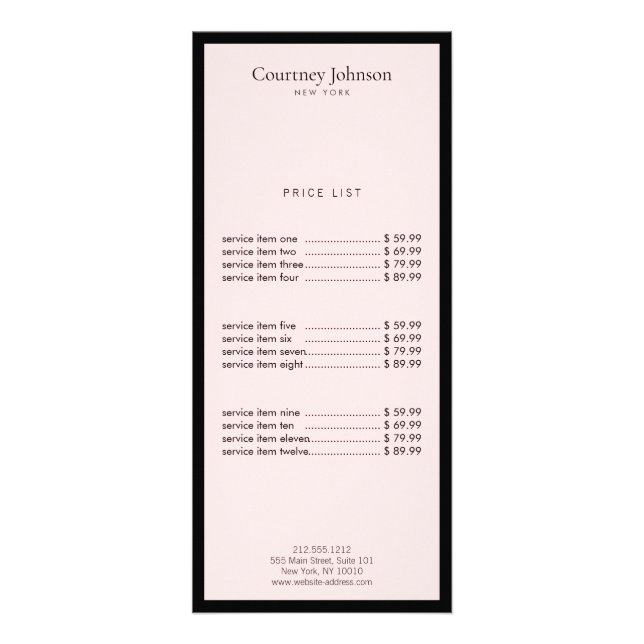 Elegant Minimalist Luxury Boutique Black/Pink Rack Card (Front)