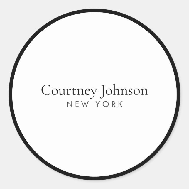 Elegant Minimalist Luxury Boutique Black/White Classic Round Sticker (Front)