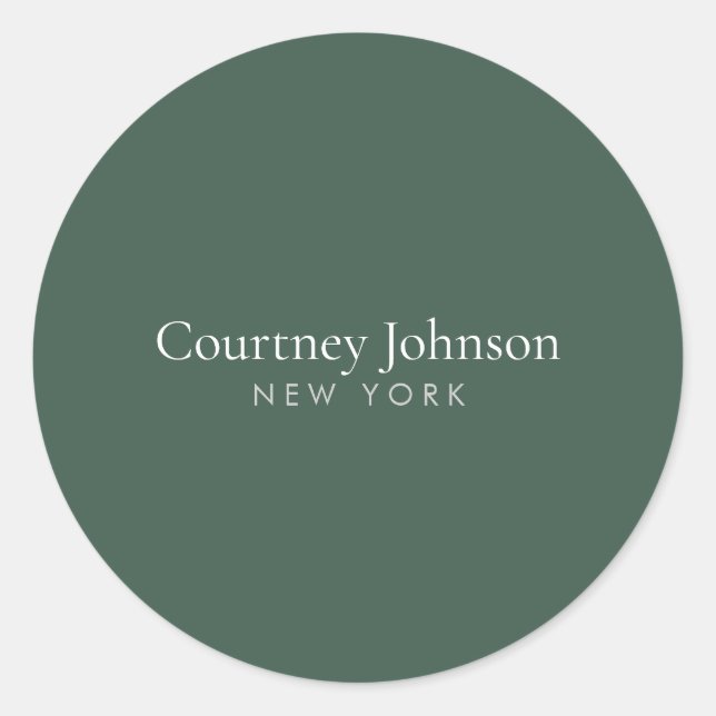 Elegant Minimalist Luxury Boutique Forest Green Classic Round Sticker (Front)
