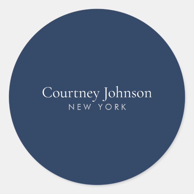 Elegant Minimalist Luxury Boutique Navy Blue Classic Round Sticker (Front)