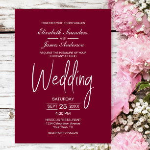 Elegant Minimalist Magenta White Wedding Invitation