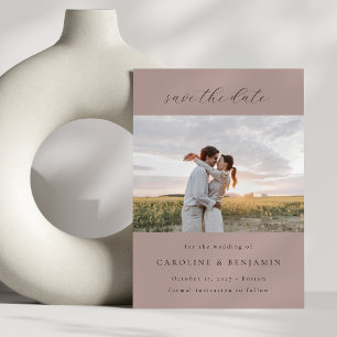 Elegant Minimalist Mauve Muted Rose Wedding Photo Save The Date