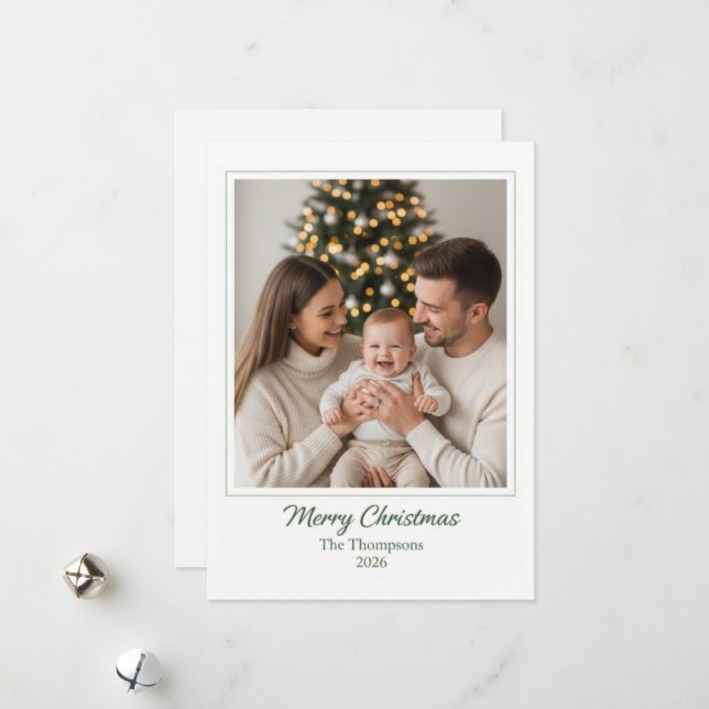 Elegant Minimalist Merry Christmas Family Photo Holiday Card (Front/Back In Situ)