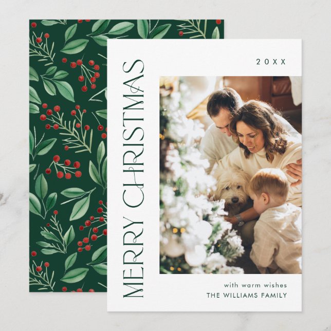 Elegant Minimalist Merry Christmas Greeting Photo Holiday Card (Front/Back)