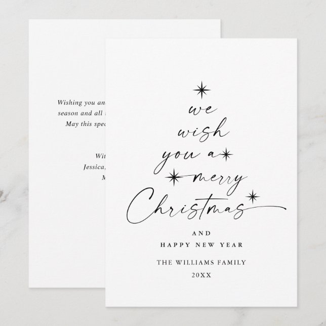 Elegant Minimalist Merry Christmas Hand Drawn Holiday Card (Front/Back)