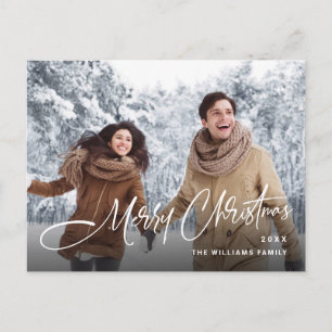 Elegant Minimalist Merry Christmas Holiday Photo Postcard
