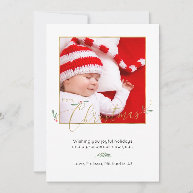 Elegant Minimalist Merry Christmas Photo Holiday Card (Front)