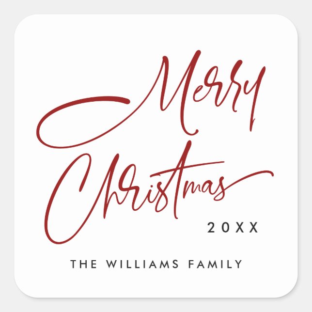 Elegant Minimalist Merry Christmas Square Sticker (Front)