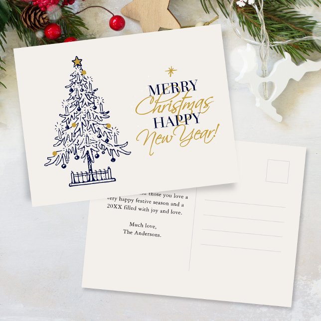 Elegant Minimalist Merry Christmas Tree Non-Photo Holiday Postcard (Creator Uploaded)