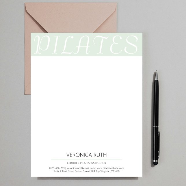 Elegant Minimalist Mint Green Pilates Custom Letterhead (Creator Uploaded)