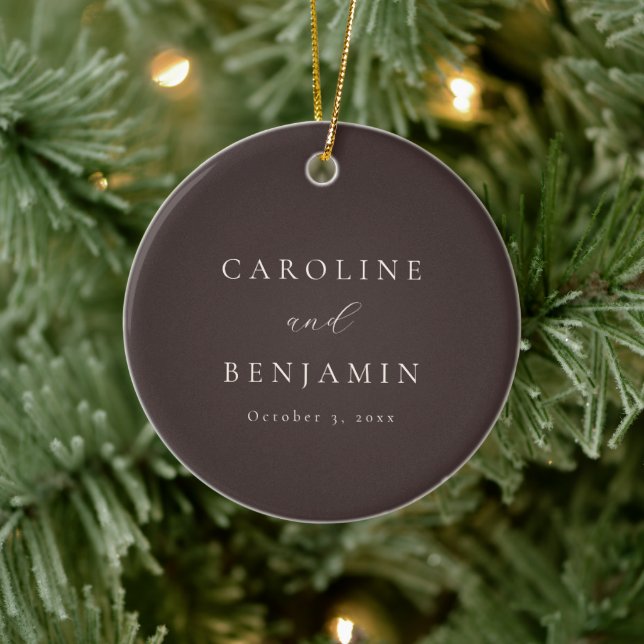 Elegant Minimalist Mocha Brown Calligraphy Wedding Ceramic Tree Decoration (Tree)