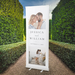 Elegant Minimalist Modern 2 Photo Wedding Welcome Retractable Banner