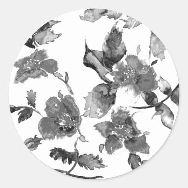 Elegant minimalist modern black white wildflowers classic round sticker (Front)