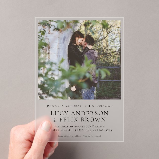 Elegant Minimalist | Modern Chic Photo Wedding Acrylic Invitations (Insitu (Handheld))