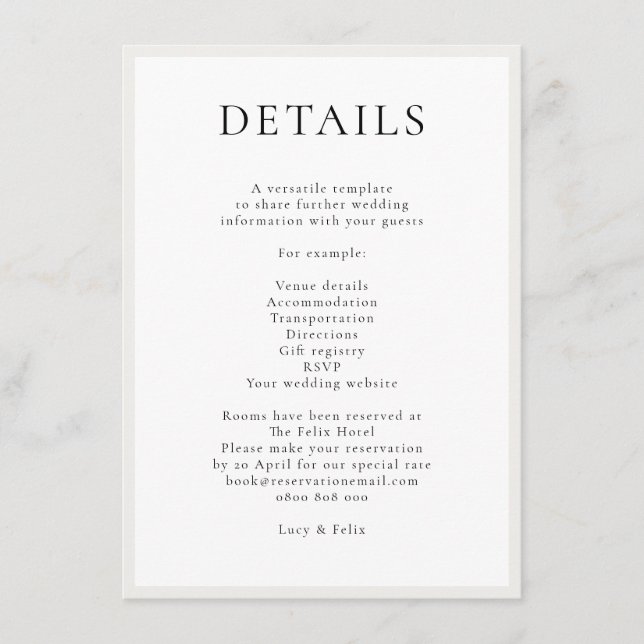 Elegant Minimalist | Modern Chic Simple Wedding Enclosure Card (Front)
