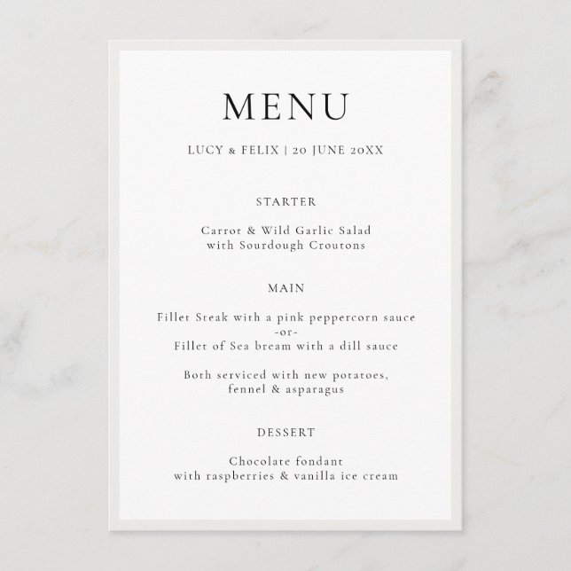 Elegant Minimalist | Modern Chic Simple Wedding Menu (Front)