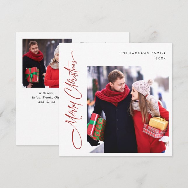 Elegant Minimalist Modern Christmas 3 Photo Holiday Card (Front/Back)