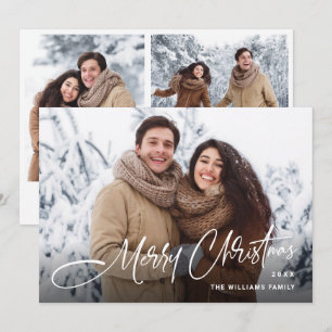 Elegant Minimalist Modern Christmas 3 Photo Holiday Card