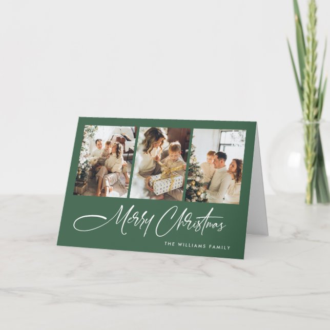 Elegant Minimalist Modern Christmas 5 Photo Holiday Card (Front)